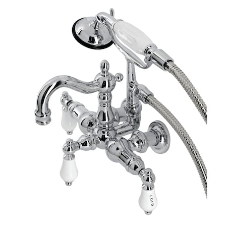 Kingston Brass CA1010T1 3-3/8" Tub Wall Mount Clawfoot Tub Faucet with Hand Shower, Polished Chrome CA1010T1